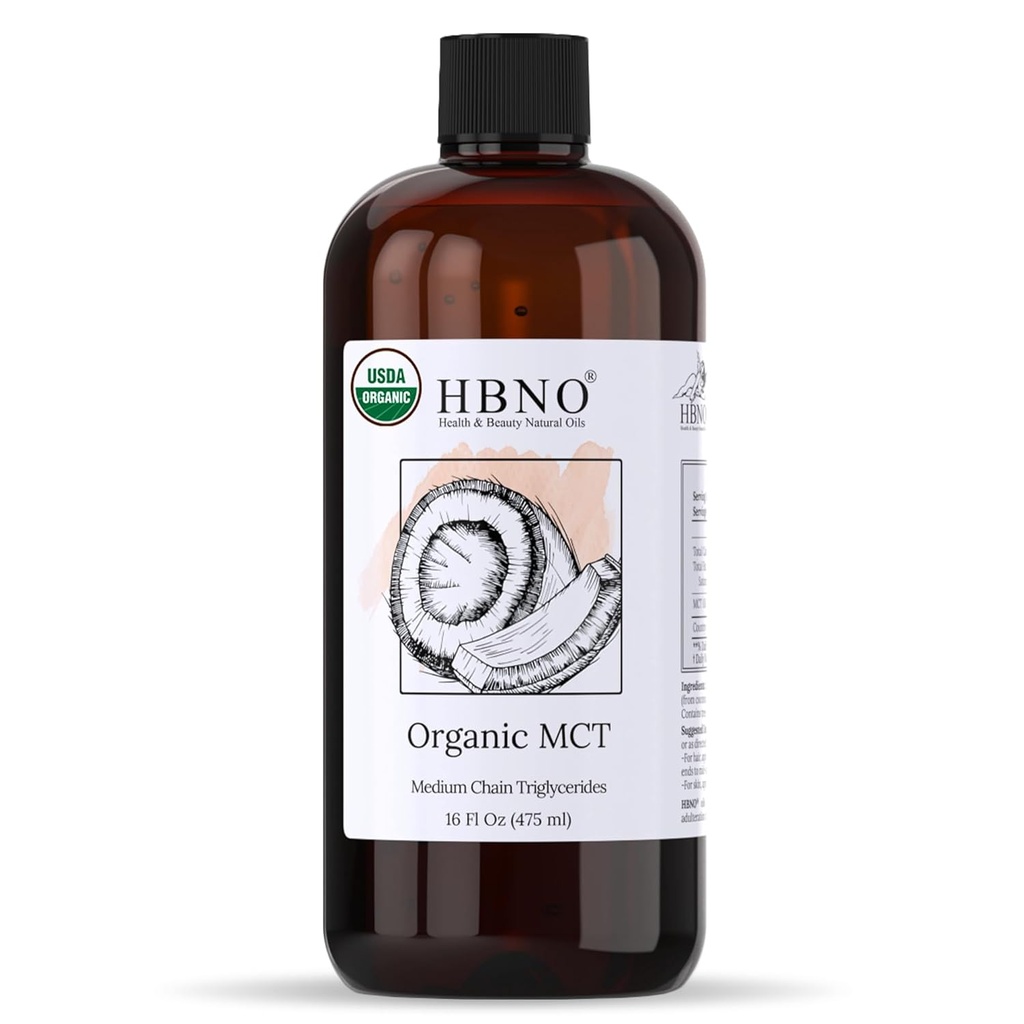 HBNO Organic MCT Oil 16 oz (475ml) Value Size - Ιδανικό για σαλάτες, βάλσαμα χειλιών, πλύσιμο προσώπου, Lotions, Skincare, και προϊόντα περιποίησης μαλλιών.