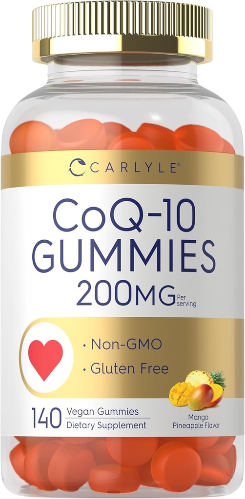 Carlyle CoQ10 200 mg Gummies | 140 Count | Mango Pineapple Flavor | Vegan, Non-GMO, Gluten Free Supplement