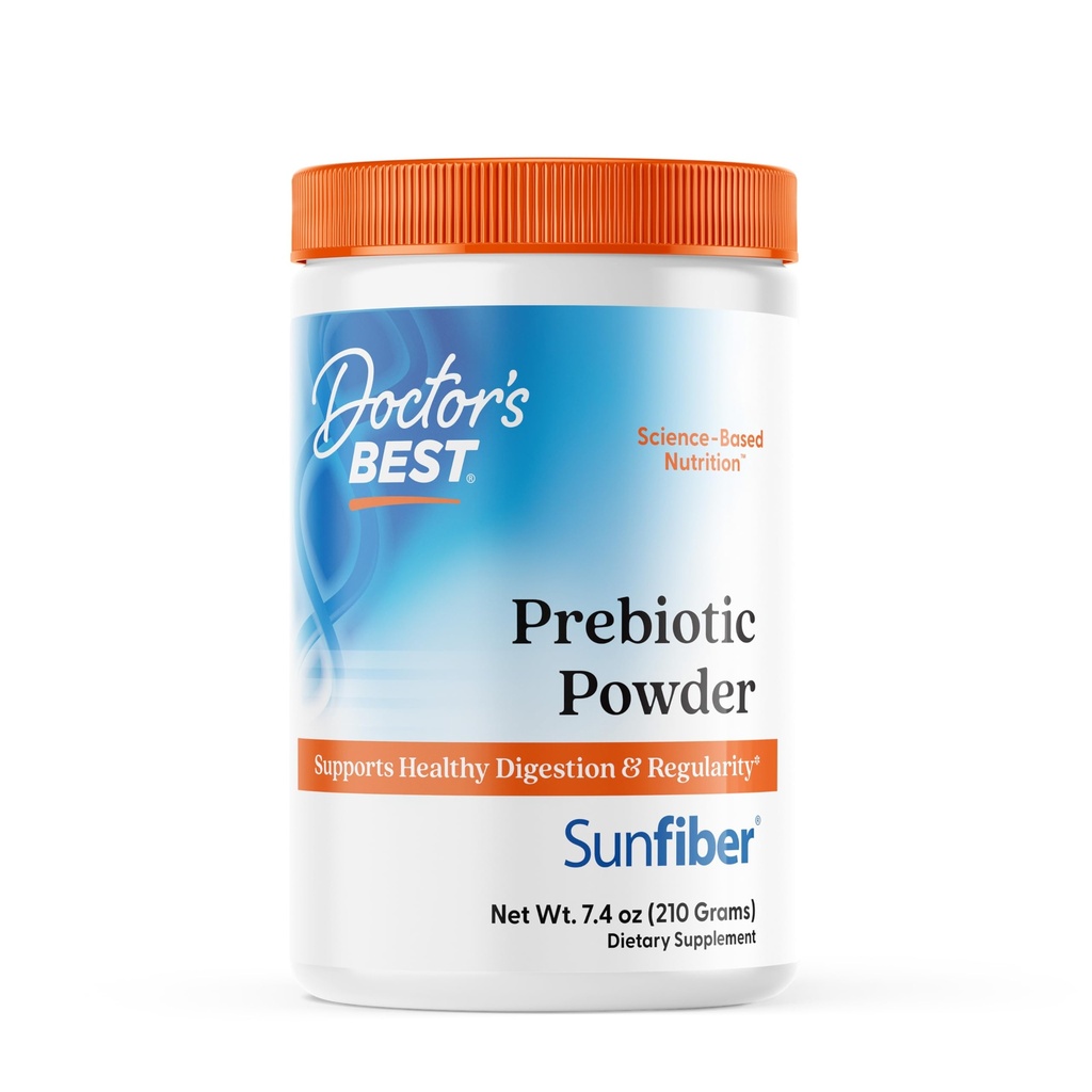 Doctor's Best Prebiotic Fiber Powder with Sunfiber, Υποστηρίζει Υγιεινή Πέψη & Κανονικότητα, Μη-GMO, Χωρίς γλουτένη, Χωρίς σόγια, Vegan, Άγευστη, Μη-Gritty, Easy Dissolve Net Wt. 7.4 oz (210 Grams)