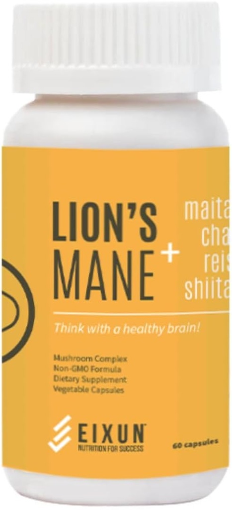 Lion's Mane, Nootropic, Συμπλήρωμα για τον εγκέφαλο, Mushroom Complex, Maitake, Shithake, Focus, Natural Energy, ανοσοποιητικό σύστημα, συγκέντρωση, καρδιοαγγειακή υγεία, μειώνει το στρες, 60 κάψουλες.