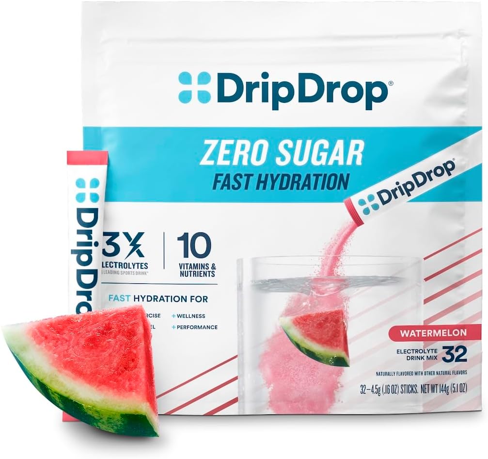 DripDrop Sugar Free Hydration Packets - Μηδέν Καρπούζι - Μονό σερβίρετε Ηλεκτρόλυτες Powder Mix - Μη ΓΤΟ, Χωρίς Γλουτένη, Vegan - 32 Sticks