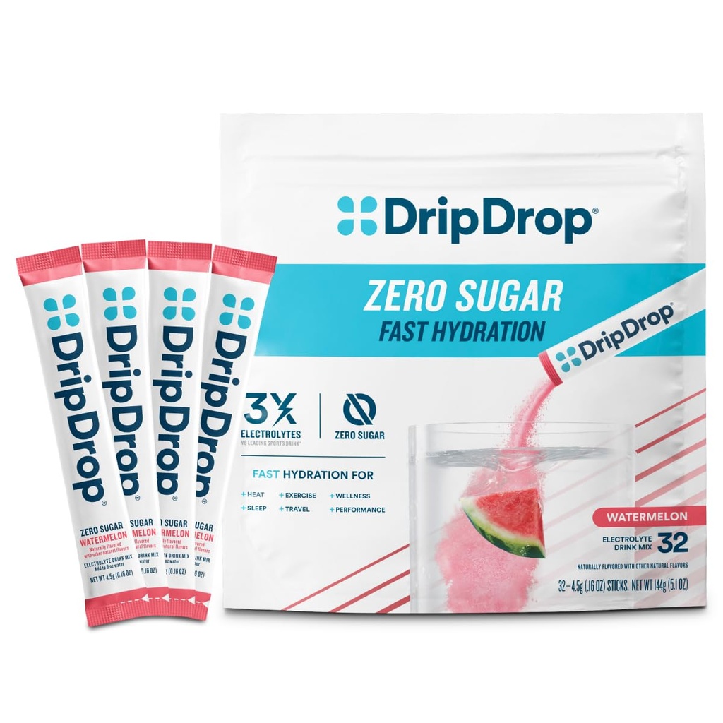 DripDrop Sugar Free Hydration Packets - Μηδέν Καρπούζι - Μονό σερβίρετε Ηλεκτρόλυτες Powder Mix - Μη ΓΤΟ, Χωρίς Γλουτένη, Vegan - 32 Sticks
