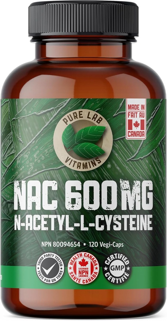 Pure Lab Vitamins NAC (N-Acetyl-Cysteine) 600 mg - 120 caps Made in Canada