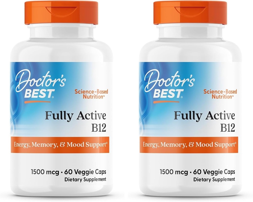 BEST Doctor's BEST Fully Active B12 1500 mcg, Non-GMO, Vegan, Gluten Free, Υποστηρίζει υγιή μνήμη, Mood και κυκλοφορία, 60 Count (Pack of 2)