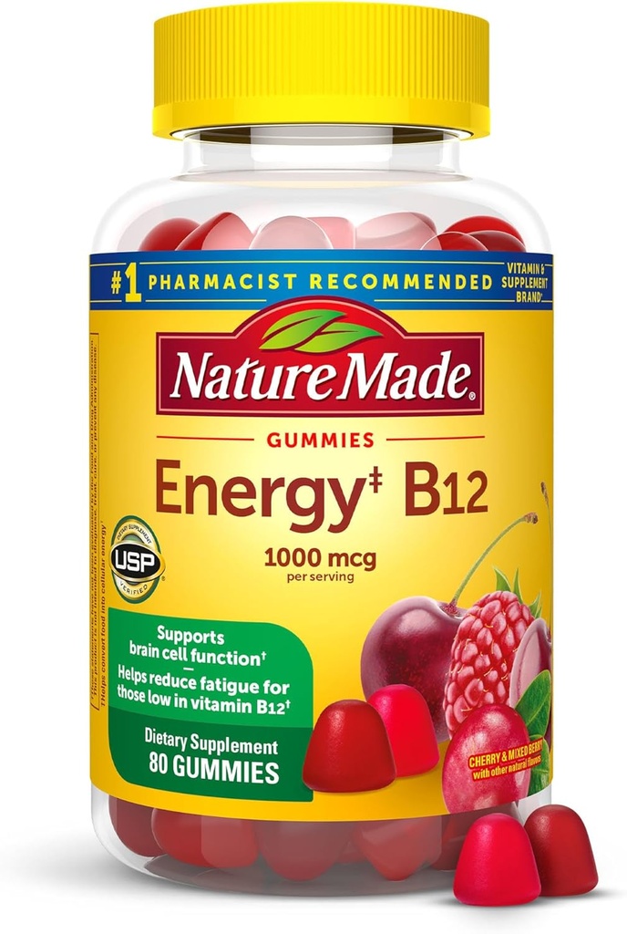 Nature Made Energy B12 1000 mcg, Συμπλήρωμα διατροφής για την υποστήριξη του μεταβολισμού της ενέργειας, 80 Gummies, 40 ημέρες προσφοράς Η συσκευασία μπορεί να διαφέρει
