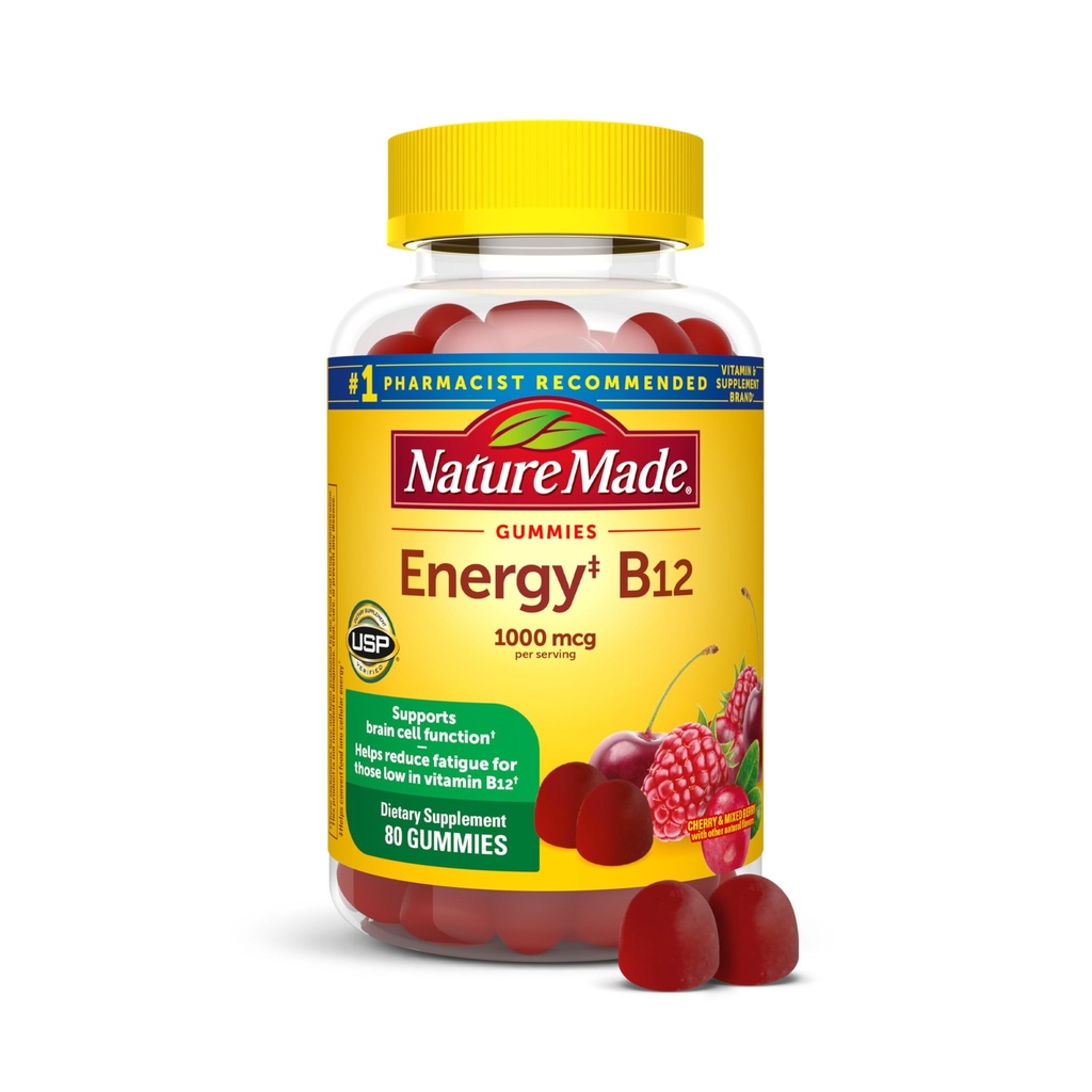 Nature Made Energy B12 1000 mcg, Συμπλήρωμα διατροφής για την υποστήριξη του μεταβολισμού της ενέργειας, 80 Gummies, 40 ημέρες προσφοράς Η συσκευασία μπορεί να διαφέρει