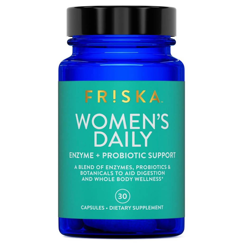 FRISKA Γυναικεία Καθημερινή Digestive Enzyme και Probiotics συμπλήρωμα, Advanced Natural Support for Female Digestive Health, Fights Bloating, Eases Digestion, υποστηρίζει θρεπτική απορρόφηση, 30 κάψουλες