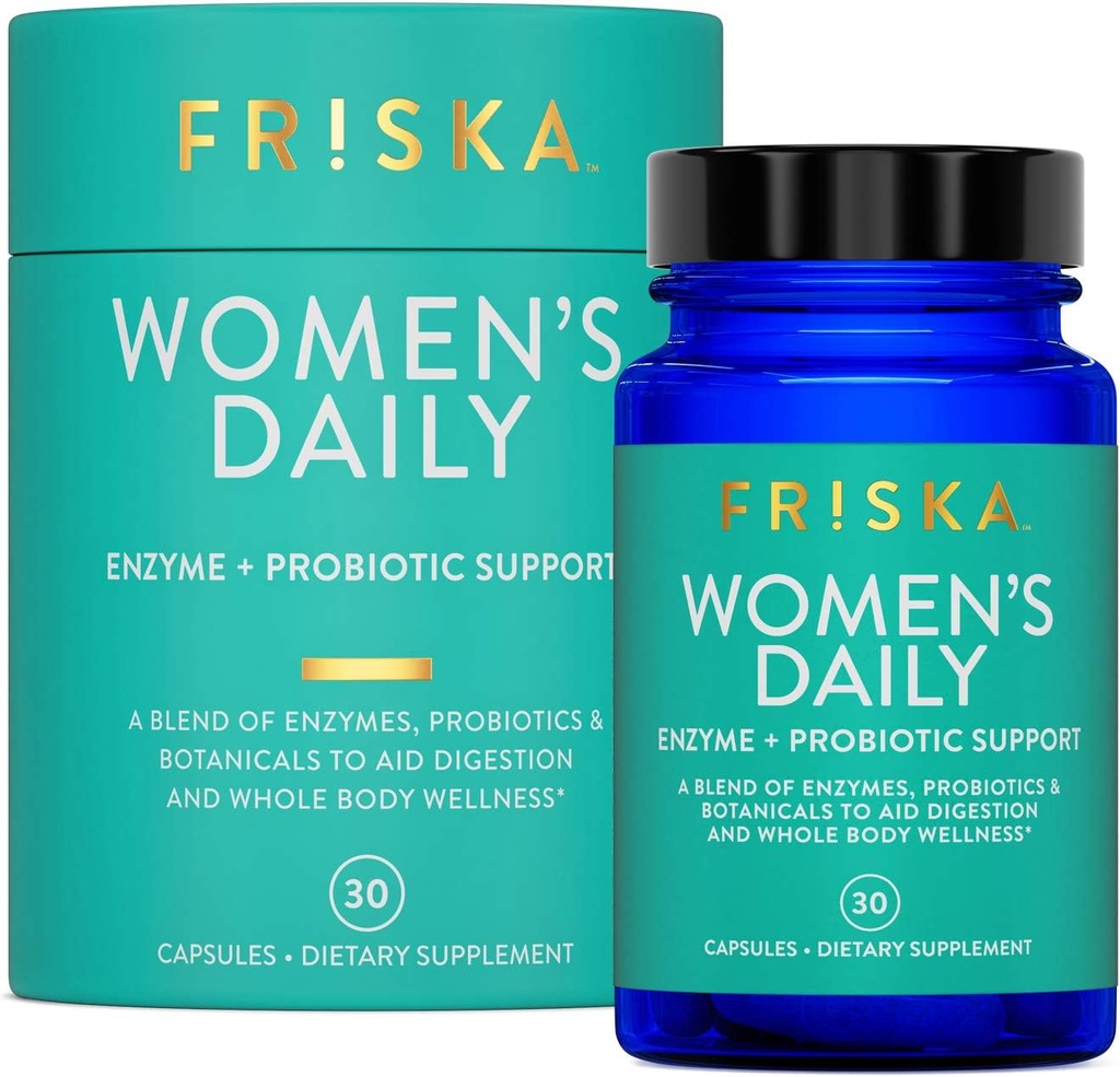 FRISKA Γυναικεία Καθημερινή Digestive Enzyme και Probiotics συμπλήρωμα, Advanced Natural Support for Female Digestive Health, Fights Bloating, Eases Digestion, υποστηρίζει θρεπτική απορρόφηση, 30 κάψουλες
