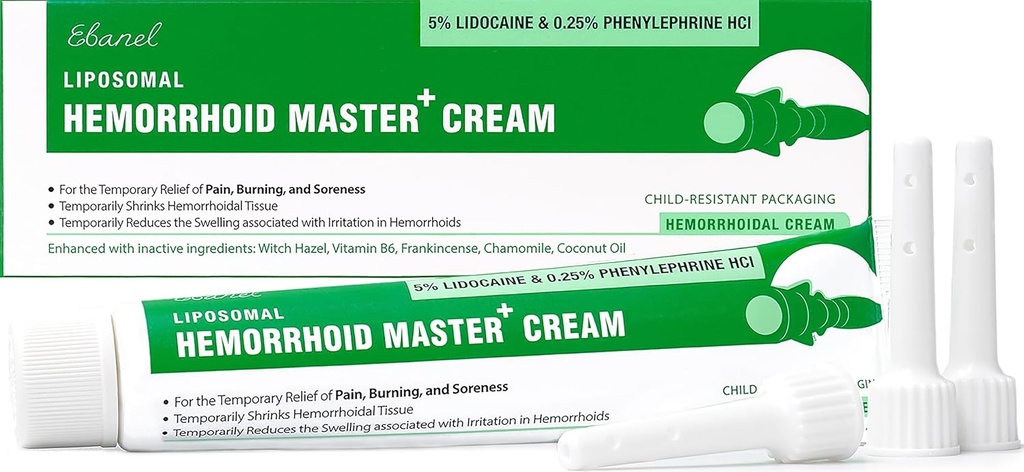 Ebanel 5% Lidocaine Κρέμα Θεραπείας Αιμορροΐδων με Χάζελ Μάγισσας, Phenylephrine, Κάστανο Αλόγου, Βιταμίνη Β6, Οξείδιο ψευδαργύρου, Εξωτερικά και εσωτερικά αιμορροΐδες Θεραπεία Καψίματος Itch Pain Relief Anal Cream