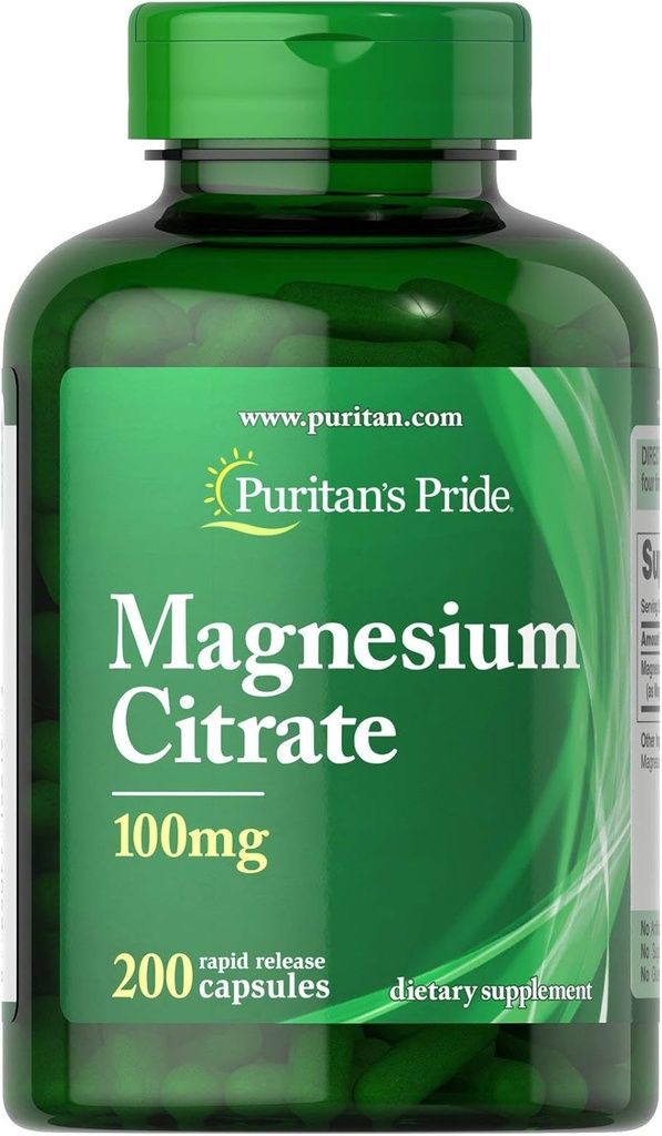 Μαγνήσιο Citrate 100 mg, Υποστηρίζει μια ήρεμη, χαλαρή διάθεση, 200 Count by Puritan's Pride