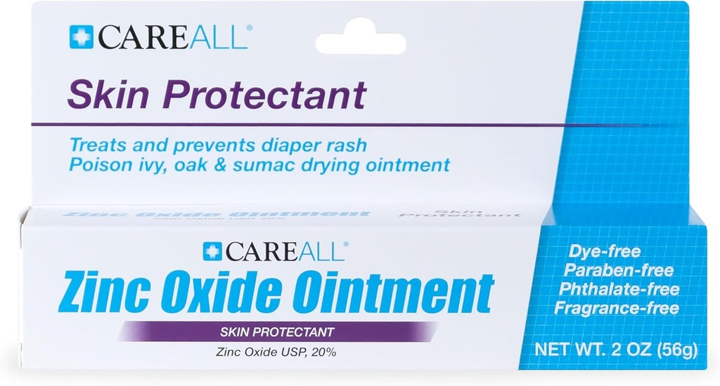 CareAll Zinc Oxide 20% Skin Protectant Barrier Ointment 2 oz, Relieves, Treats and Prevents Minor Skin Irritations due to Diaper Rash. Helps Seal Out Wetness. Protects Chafed Skin.