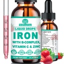 Υγρό συμπλήρωμα σιδήρου w/Vitamin C, B-Complex, Υψηλής ισχύος υγρό σιδήρου w. Πολυβιταμίνη, Vegan σιδήρου σταγόνες για τις γυναίκες, τα παιδιά, Χηλικό συμπλήρωμα υγρού σιδήρου για την αναιμία, τη κόπωση, την υποστήριξη των ερυθρών αιμοσφαιρίων