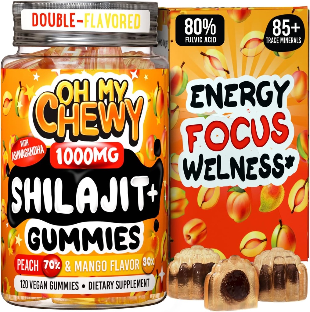 Pure Himalayan Shilajit Gummies - Υψηλής ισχύος Gold Grade Resin - Ενέργεια Ενίσχυση και ανοσοποιητική υποστήριξη για άνδρες και γυναίκες με Ashwagandha και Shatavari - 120 Gummy - Ροδάκινο & Mango