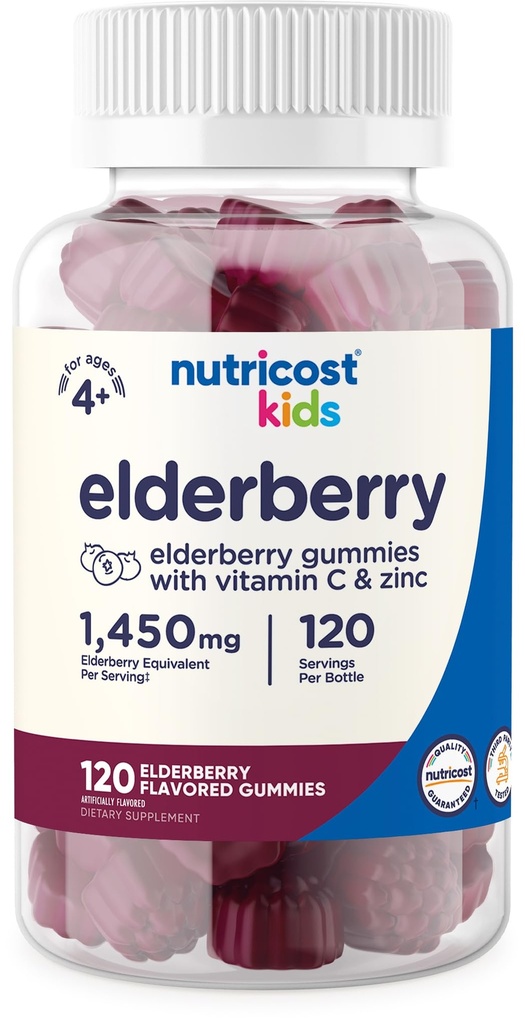 Nutricost Kids Elderberry Gummies (50mg) με ψευδάργυρο & βιταμίνη C 120 Gummies - Χωρίς γλουτένη, χωρίς σιρόπι καλαμποκιού