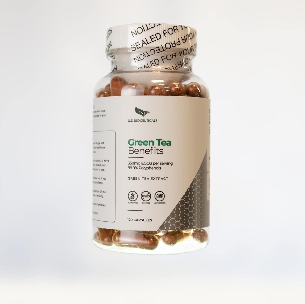 Πράσινο τσάι Οφέλη - Πάνω από 350mg EGCG ανά φιάλη - 99,9% Πολυφαινόλες - Υποστηρίζει την υγεία - 120 κάψουλες ανά φιάλη