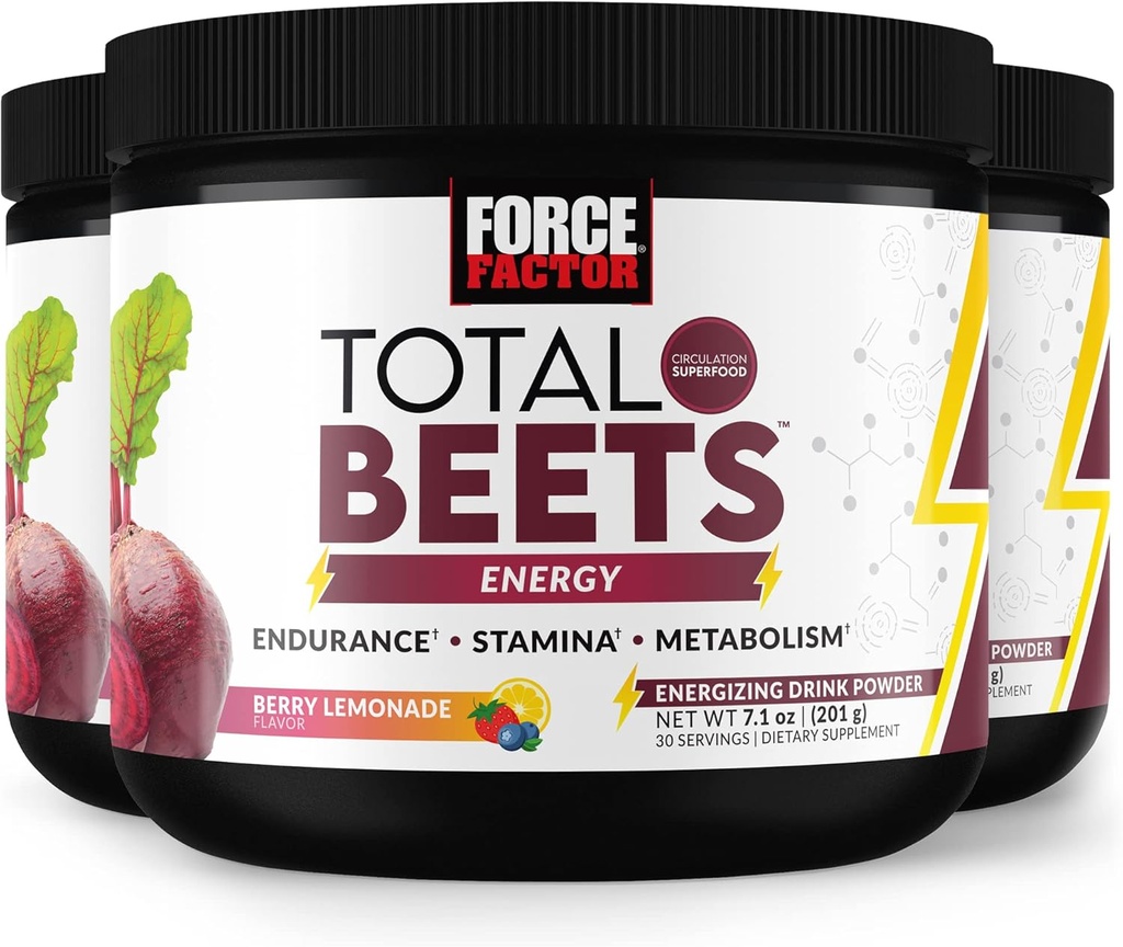FORCE FACTOR Total Beets Energy Drink Mix, Superfood Beet Root Powder, Nitrates to Boost Energy, Support Circulation, Blood Flow, Nitric Oxide and Stamina, Heart Health Supplement, 90 Servings
