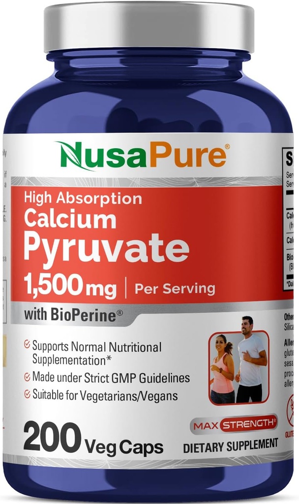 NusaPure Ασβέστιο Πυρουβικό 1500mg 200 Χορτοφαγικά Καπάκια (Non-GMO, Vegan) - 750mg ανά ανώτατο όριο