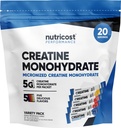 Nutricost Creatine Monohydrate Powder Variety Stickpacks (5 Γεύσεις, 20 Μερίδες) - Μικρονωμένα, 5 γραμμάρια Creatine Monohydrate ανά συσκευασία
