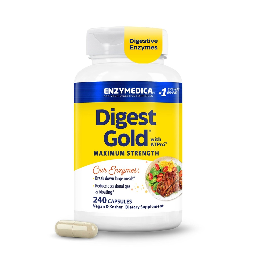 Enzymedica Digest Gold + ATPro, μέγιστη δύναμη, γρήγορη δράση, βοηθά Digest μεγάλα γεύματα, αποτρέπει το Μπλοκάρισμα και το αέριο, 240 Count (FFP)