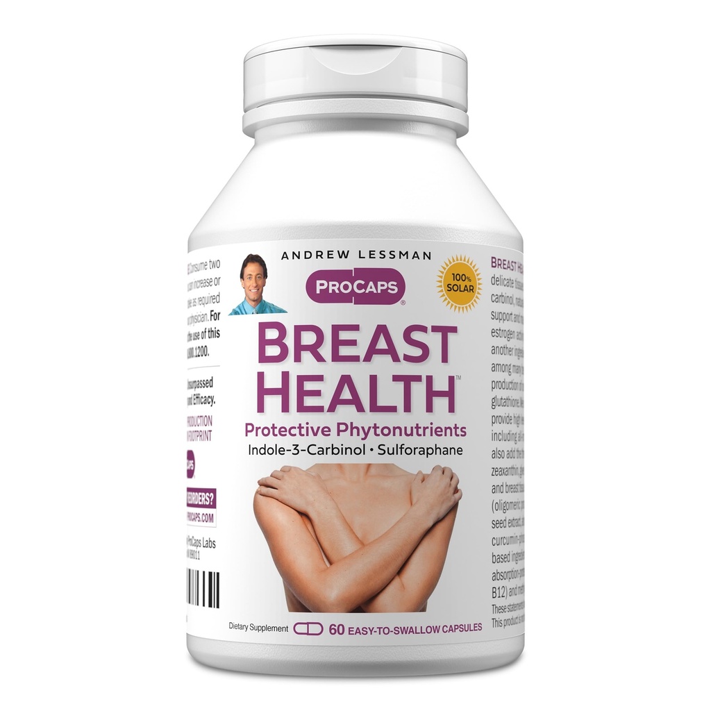 ANDREW LESSMAN Breast Health 60 Κάψουλες - Παρέχει προστατευτικές ενώσεις για τη φυσική υποστήριξη του λεπτού ιστού του στήθους, με ινδολε-3-καρβινόλη, σουλφοραφάνη, πράσινο εκχύλισμα τσαγιού, και More