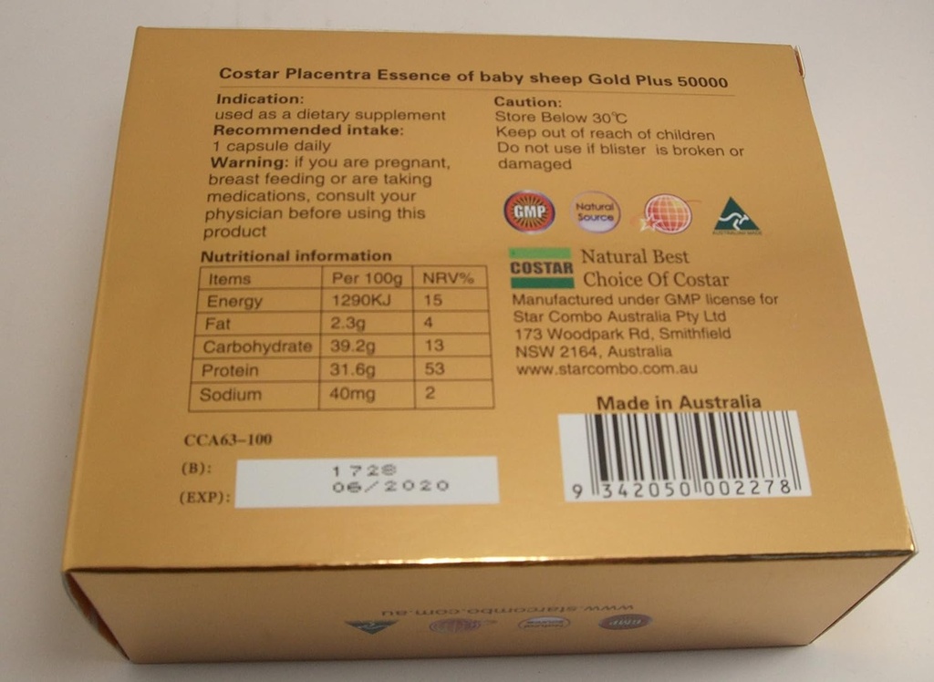 Εκχύλισμα προβατοειδών Placenta High Strengh Gold Plus 50000mg Baby Sheep Essence 100 κάψουλες Αυστραλίας