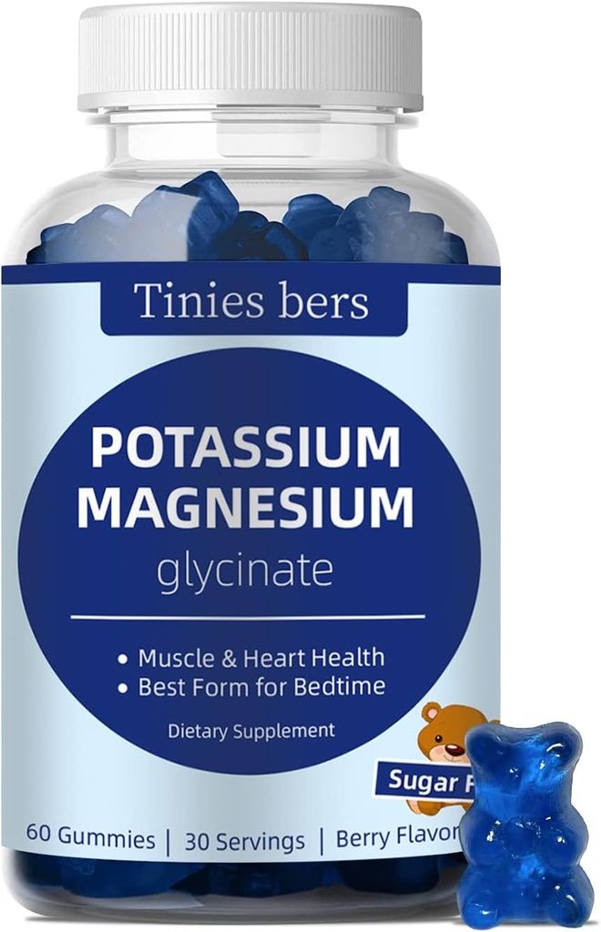 Κάλιο Μαγνήσιο Gummies, Κάλιο Gummies Ζάχαρη Δωρεάν για ενήλικες παιδιά, πόδι υποστήριξης Κράμπες & μυών & καρδιάς Υγεία, Μαγνήσιο Γλυκινικό Gummies Καλύτερο για ύπνο, Vegan, μη-GMO, Berry Γεύση, 60