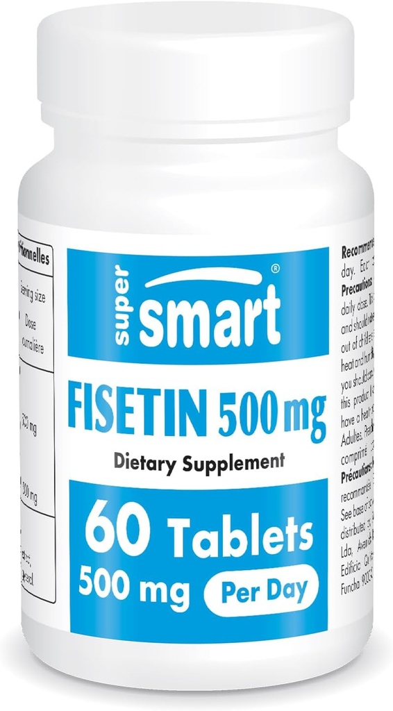 Supersmart - Fisetin 500mg ανά ημέρα (Easy- to- Take) - 98% Pure Fisetin Supplement - Εξαιρετικά βιοδιαθέσιμη Πολυφαινόλη - Ισχυρός Σενολυτικός ενεργοποιητής 