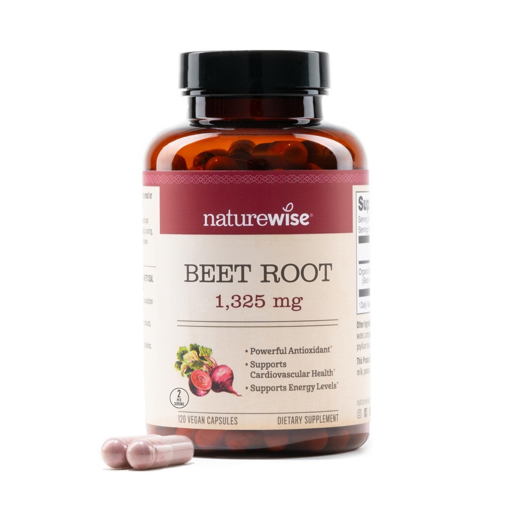 NatureWise Beet Root Capses 1325mg με Βιολογικό Beetroot - Nitric Oxide Booster για την υποστήριξη της κυκλοφορίας και της υγείας της καρδιάς - Vegan, Gluten-free, Non-GMO - 120 Κάψουλες[60 Day Supply]
