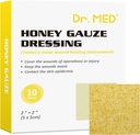 Dr. Med Honey Gauze Dressing, 2" x 2" (10 PCS/Box) Honey Medical Bandage Care Patch for Minor Abrassions, Cuts, Laces, Scald and Burns for Wound Healing, Chemical and Drug Free