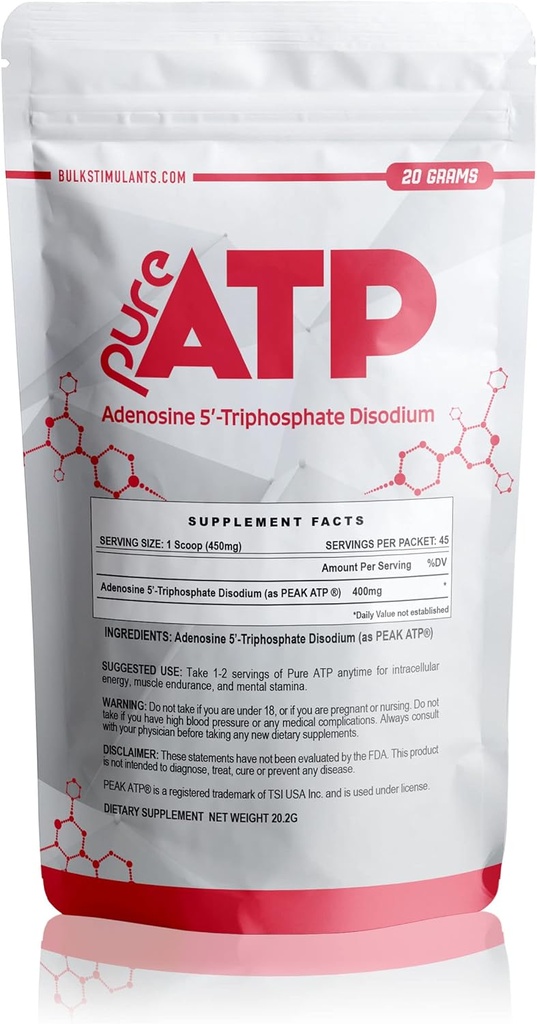 Μαζική διεγερτικά καθαρό ATP Adenosine Triphosphate σκόνη - αύξηση της ενέργειας, αντοχή, δύναμη, ανάκτηση & μυϊκή αντλία, ταχύτερη από HMB πλάσμα & νιτρικό οξείδιο, φυσικό συμπλήρωμα πριν την προπόνηση - 20 γραμμάρια