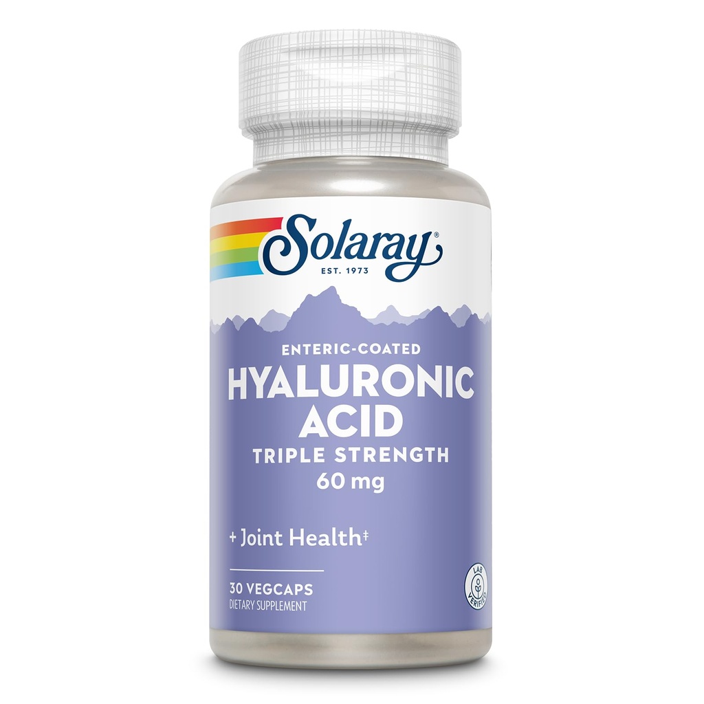 SOLARAY Hyaluronic Acid Triple Strength - Skin Elasticity and Firmness Support - Plus Vitamin C - Lab Επαληθευμένο, 60 ημέρες εγγύηση επιστροφής χρημάτων, 30 υπηρεσίες, 30 VegCaps