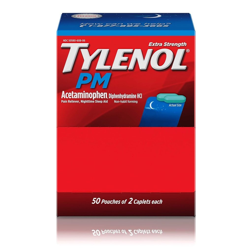 Tylenol PM Extra Strength, 50 Θήκες των 2 Caplets, κουτί διανομής (πακέτο του 2)