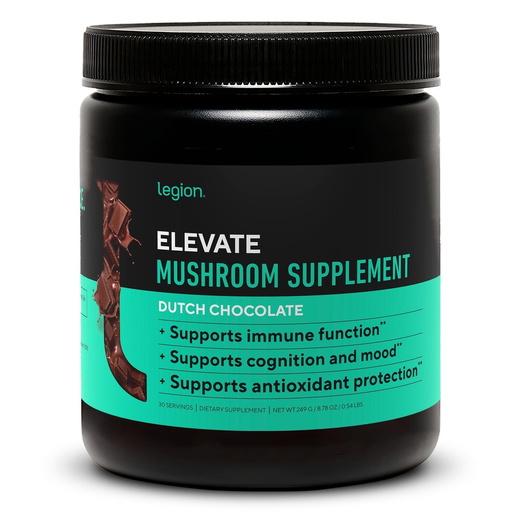 LEGION Elevate Mushroom Supplement Powder - Mushroom Blend Lions Mane Powder, Reishi Powder & Beta-Glucan- Mushroom Powder to Boost Immune System, Mood & Performance Ολλανδική Σοκολάτα (30 Services)