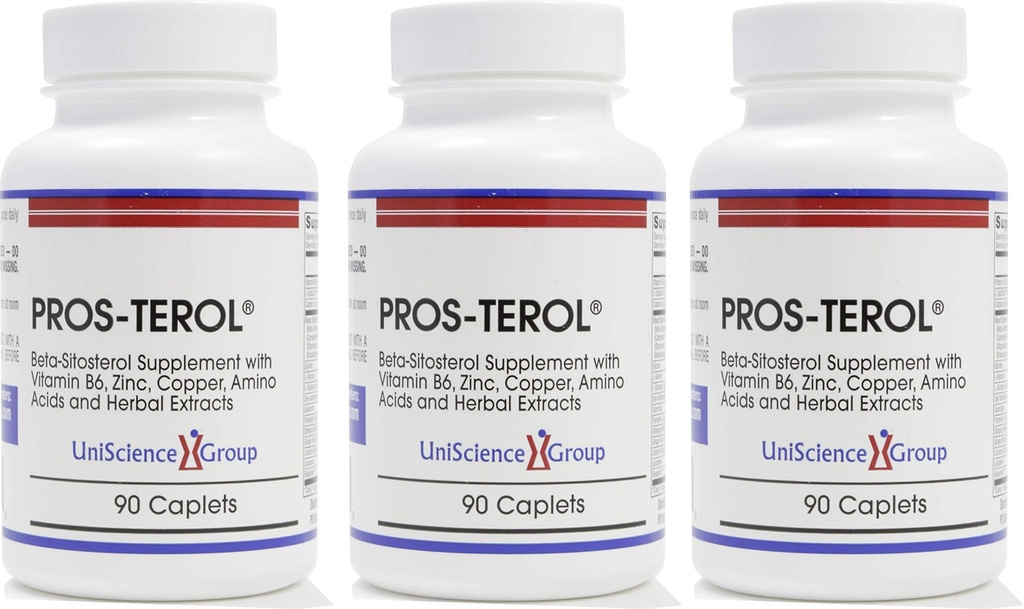 UniScience Group Pros-TEROL (3 Bottle kit), Prostate Relief with 900 mg Plant Sterols with Pumpkin Seed, Stinging Nettle Root, Ginger Root, Licorice Root Extracts 90 Caplets