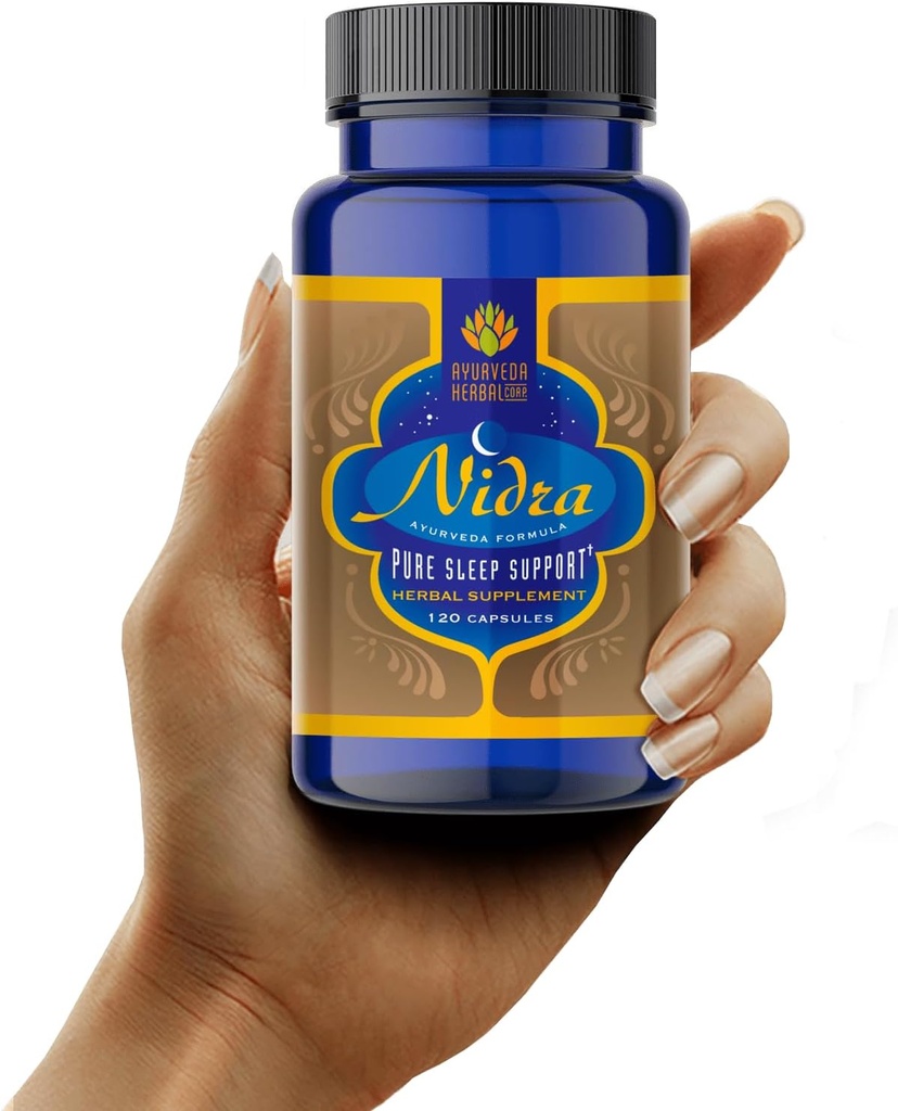 Nidra 100% All-Natural Ayurvedic Herbal Sleep Supplement- Drug Free, Non-Habit Forming, Stress Relief Aid for a Restful Night - 120 Count (Pack of 1)