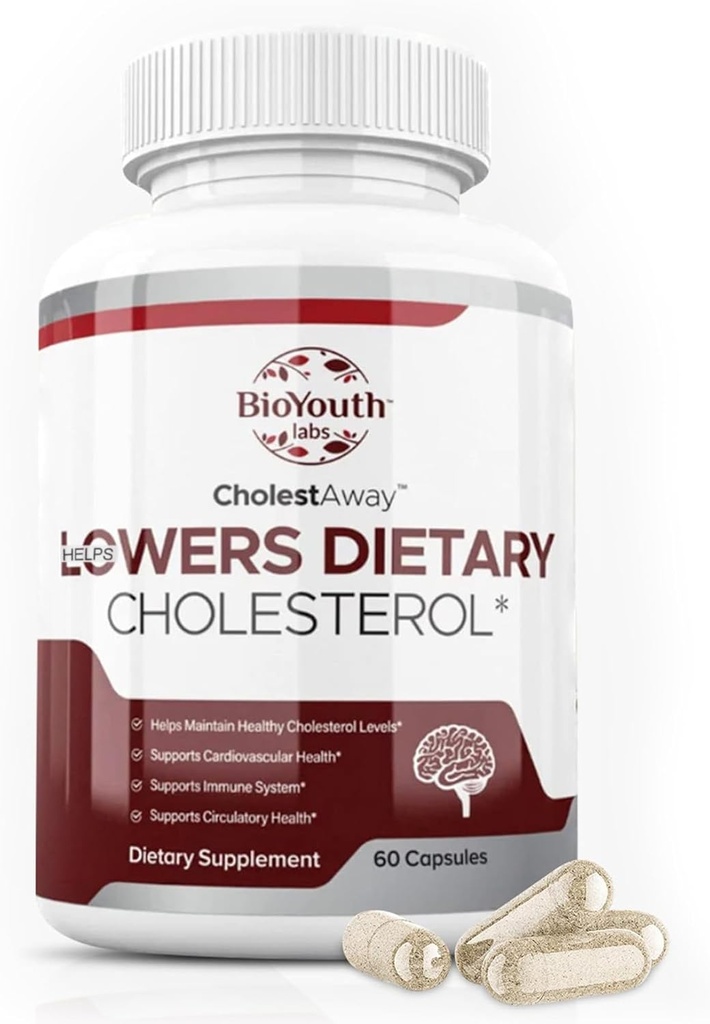 BioYouth Labs Φυσική Χοληστερόλη Μείωση συμπλήρωμα υποστήριξης για ενήλικες - Θρεπτικό μείγμα σκόρδου, βερβερίνης, εκχύλισμα κόκας & λεκιθίνη σόγιας - 60 κάψουλες