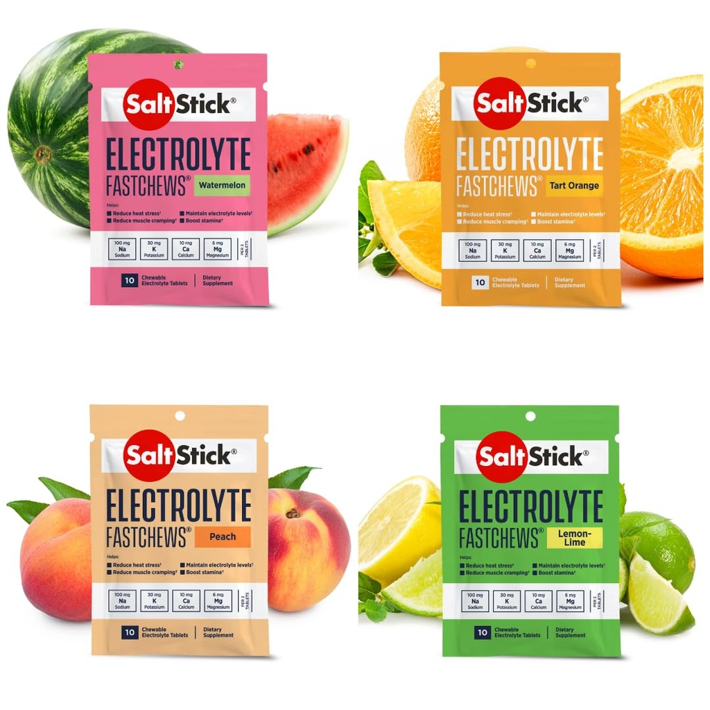 ΑλάτιStick Fastchews, Ηλεκτρολυτικά δισκία αντικατάστασης για την ενυδάτωση, την αποκατάσταση της άσκησης, νέους & ενήλικες αθλητές, Πεζοπορία, Sports Recovery, 10ct Variety 4-Pack