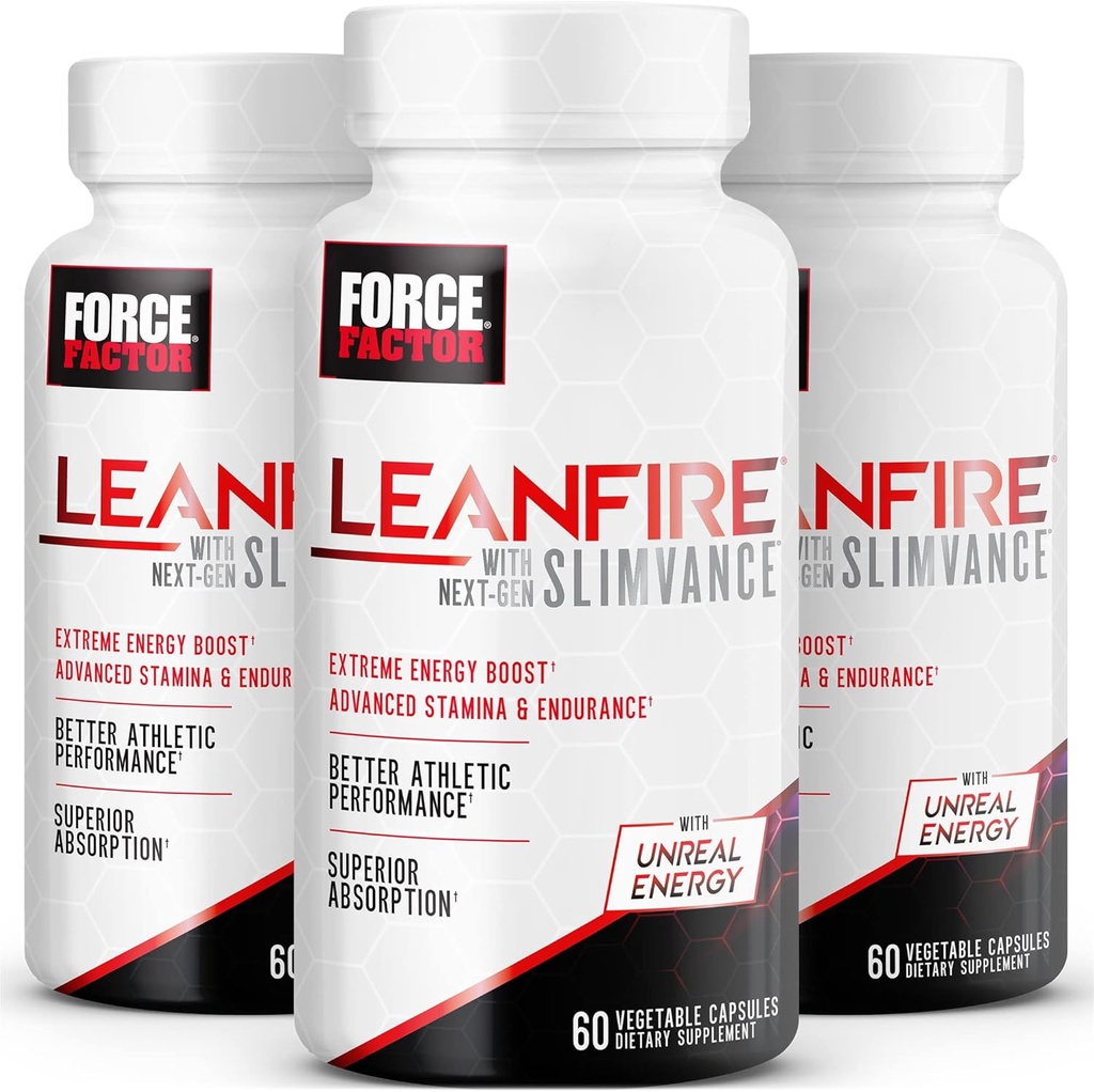 Δύναμη Factor LeanFire με Next-Gen SLIMVANCE, Advanced Energy Pills με βιταμίνες Β και καφεΐνη για την ενίσχυση του μεταβολισμού, την ενίσχυση της εστίασης, και τη βελτίωση της απόδοσης προπόνησης & γυμναστικής, 60 Count (Pack of 3)