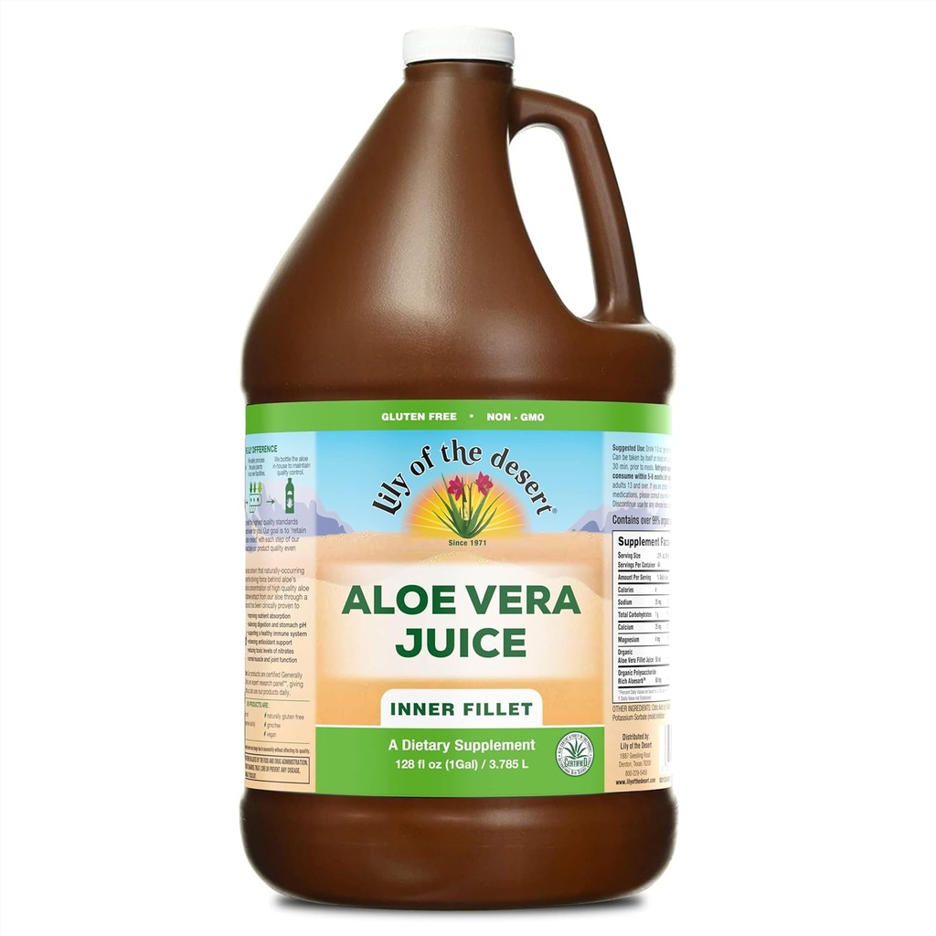Lily of the Desert Aloe Vera Juice - Εσωτερικό φιλέτο Aloe Vera Ποτό, Βιολογικός χυμός αλόης με φυσικές βιταμίνες, Πειθαρχικά ένζυμα για την υγεία των ούλων, ανακούφιση στο στομάχι, ευεξία, λαμπερό δέρμα, 128 Fl Oz