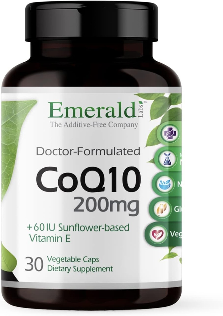 EMERALD LABS CoQ10 200mg - Premium συμπλήρωμα ευεξίας με φυσική βιταμίνη Ε - Υποστηρίζει Αντιοξειδωτικό, Κυκλοφορία, Ενέργεια & Καρδιά Υγεία - 30 κάψουλες (30-Ημέρα προσφοράς)