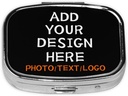 Custom Square Pill Box με τον καθρέφτη Εξατομικευμένο Photo Text Logo Όνομα Ταξιδίου Μικρό Pill Υπόθεση 2 Διαμέρισμα Προσαρμοσμένη Φορητό Μεταλλική Ιατρική Δοχείο Βιταμίνη Organizer για Pocket Purse