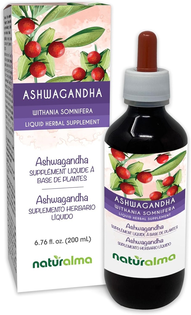 Naturalma Ashwagandha (Withania somnifera) Ρίζα Αλκοόλ-ελεύθερο Βάμμα - 6.76 fl oz Liquid Extract in Drops - φυτικό συμπλήρωμα - Vegan