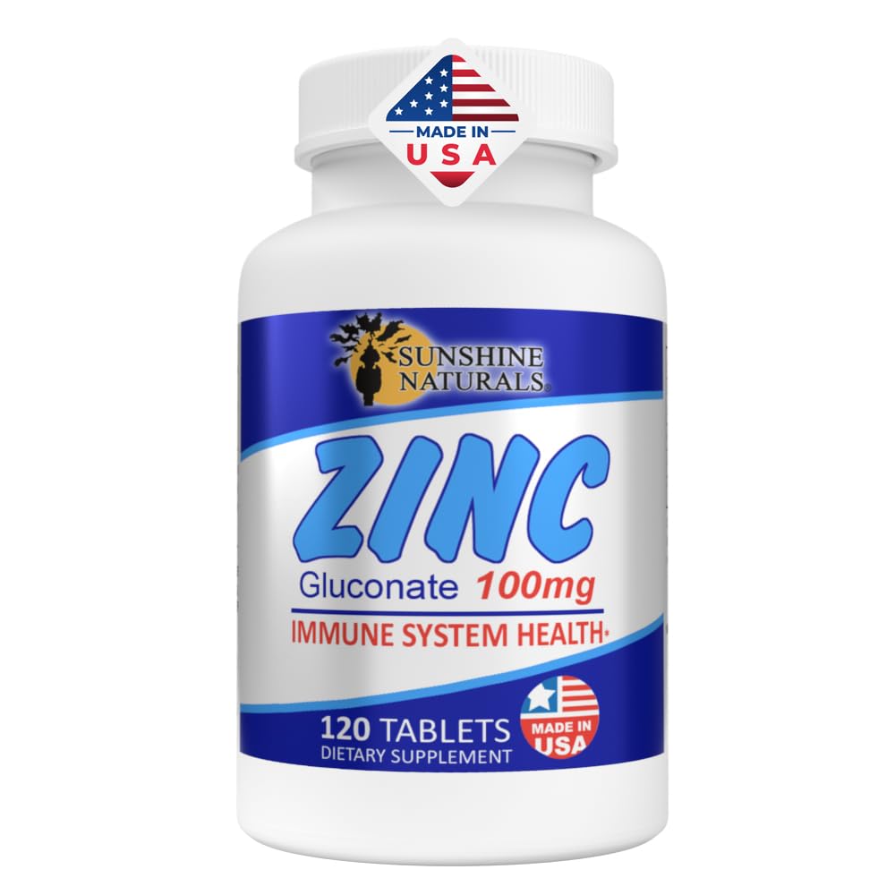 Sunshine Naturals Zinc Gluconate Mineral Supplement – Υποστηρίζει το ανοσοποιητικό σύστημα, προάγει την επούλωση, βελτιώνει την υγεία του δέρματος, παρέχει αντιοξειδωτική άμυνα – 100mg, 120 δισκία, υψηλή ισχύς