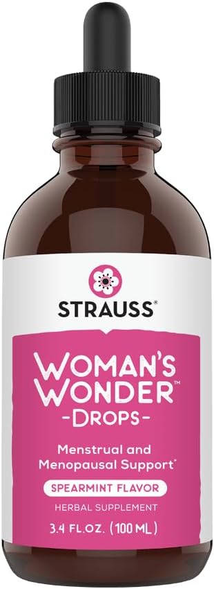 Strauss Heartdrops Woman's Wonder Drops; έμμηνο & εμμηνόπαυση συμπλήρωμα υποστήριξης σε Spearmint Flavour, φυσική Φόρμουλα, χωρίς γλουτένη, χωρίς σόγια, μη ΓΤΟ, 3.4oz Φιάλη