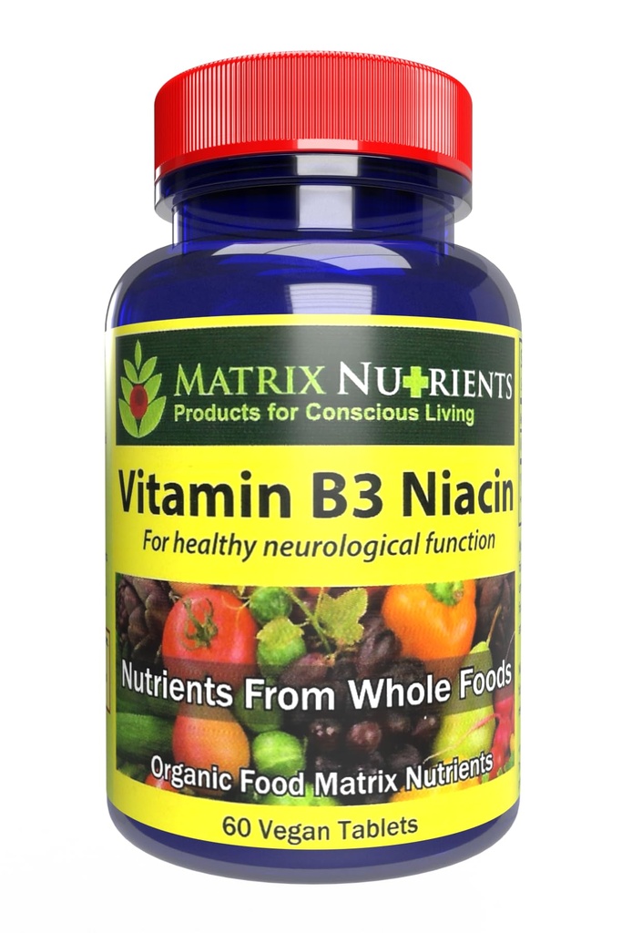 Vitamin B3 NIACIN - Digestive, Heart and Immune Support! - 100% Organic - Also Improve Brain Function, Energy and Reduce Stress - Vegan Tablets (60ct)