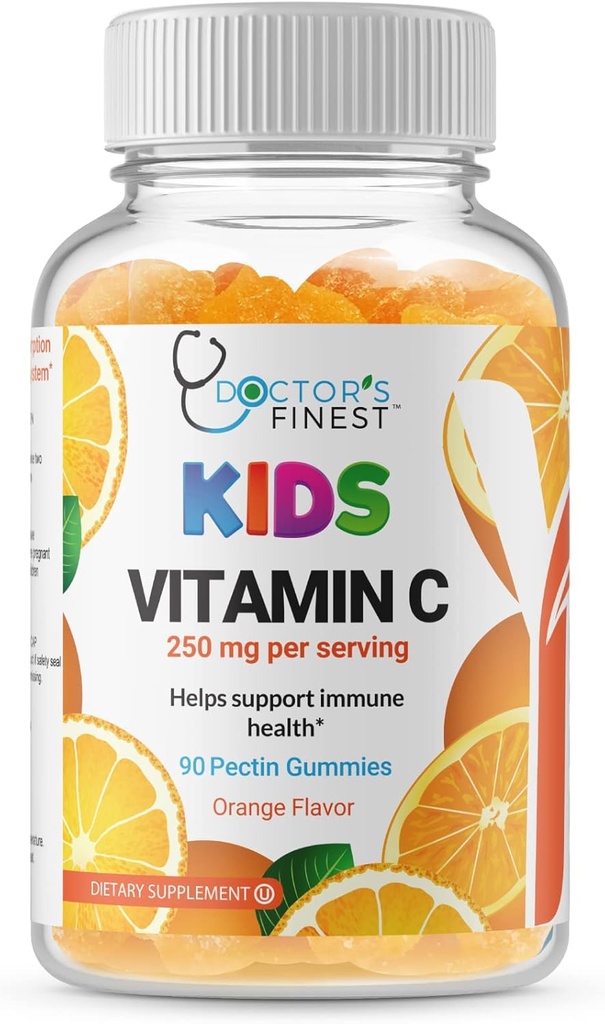 Doctors Finest Vitamin C Gummies for Kids – Vegan, GMO Free & Gluten Free – Great Tasting Orange Flavor Pectin Chews – Παιδικό συμπλήρωμα διατροφής – 250mg βιταμίνης C – 90 ζελέ [45 Δόσεις]