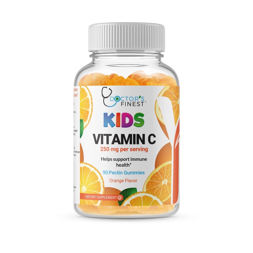 Doctors Finest Vitamin C Gummies for Kids – Vegan, GMO Free & Gluten Free – Great Tasting Orange Flavor Pectin Chews – Παιδικό συμπλήρωμα διατροφής – 250mg βιταμίνης C – 90 ζελέ [45 Δόσεις]