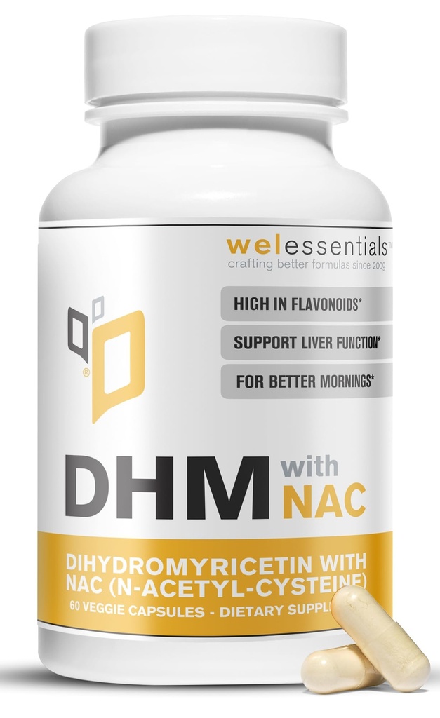 Διυδρομυρικετίνη DHM με NAC - 650mg x 60 Κάψουλες - 300mg N- Acetyl- Cysteine, 350mg Dihydromyricetin - Μέγιστο συμπλήρωμα Διατροφικής Δύναμης για την υποστήριξη του ήπατος, την ενυδάτωση
