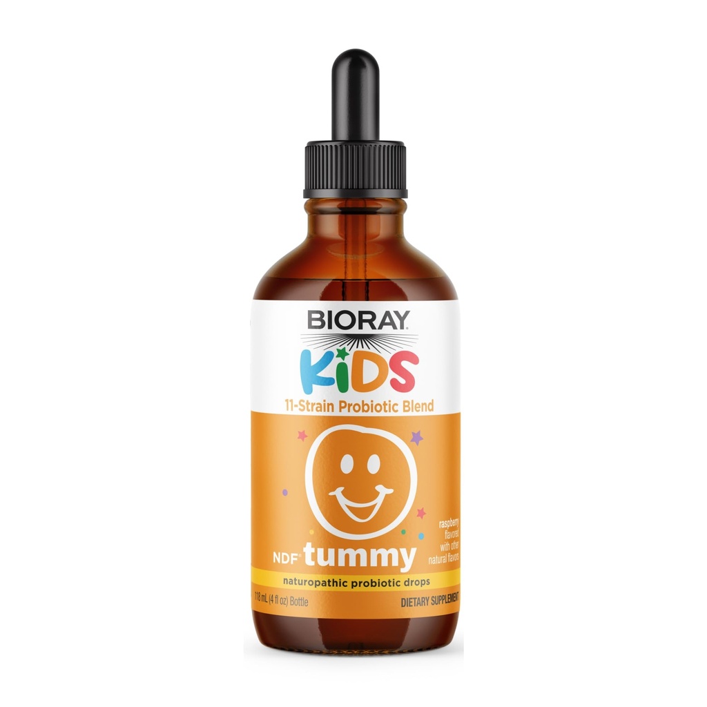 BIORAY Kids NDF Tummy, Raspberry - 4 fl oz (120 mL) - 11-Strain Probiotic Blend - Υποστηρίζει την ανοσοαπόκριση στο GI Tract - Μη-GMO, Vegan, Χωρίς γλουτένη - Περίπου. 120 Υπηρεσίες