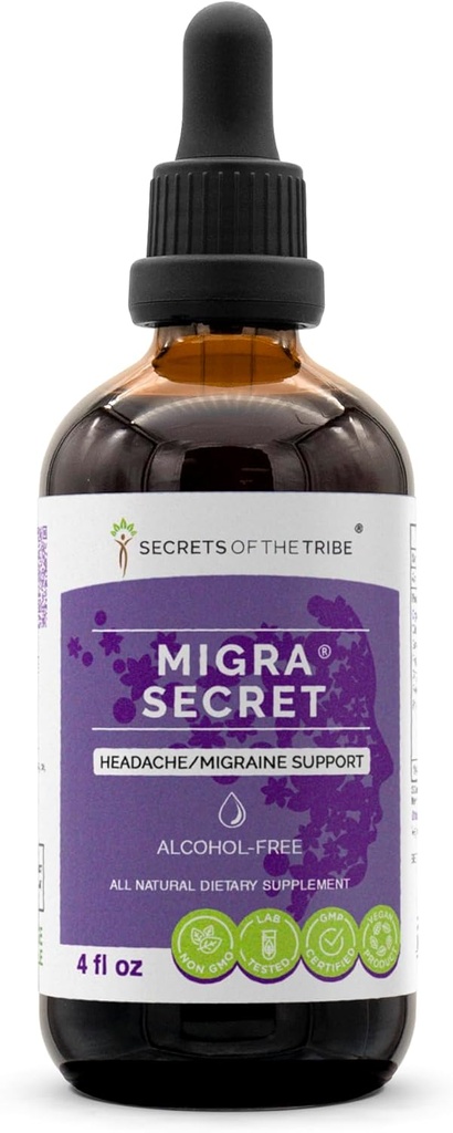 Secrets of the Tribe - Migra Secret, Headache/Migraine Support, Herbal Supplement Blend Drops Alcohol-Free Liquid Extract (4 fl oz)